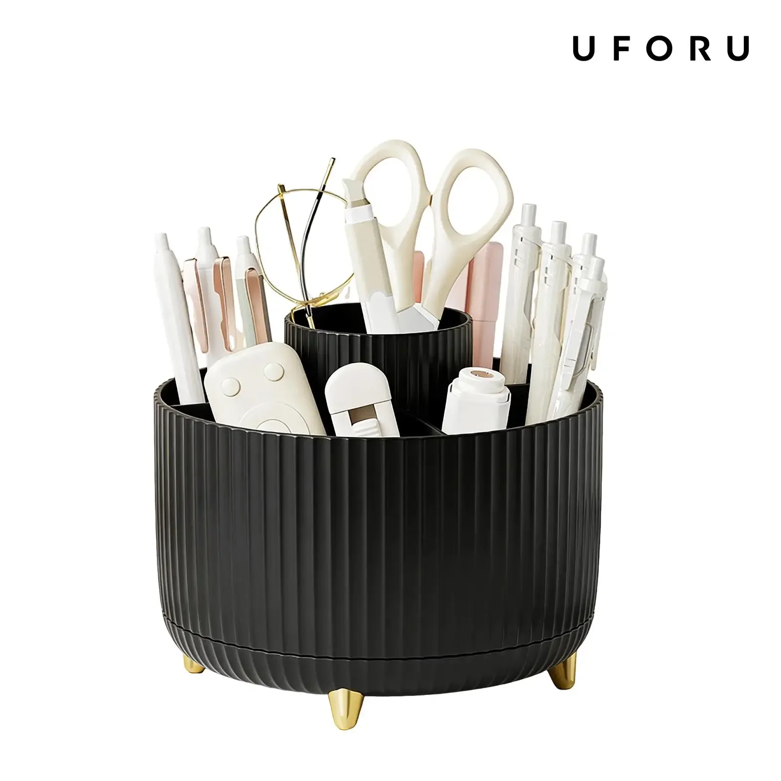 Luxury Skincare Display - 360도 회전 메이크업 정리함 고급 스트라이프