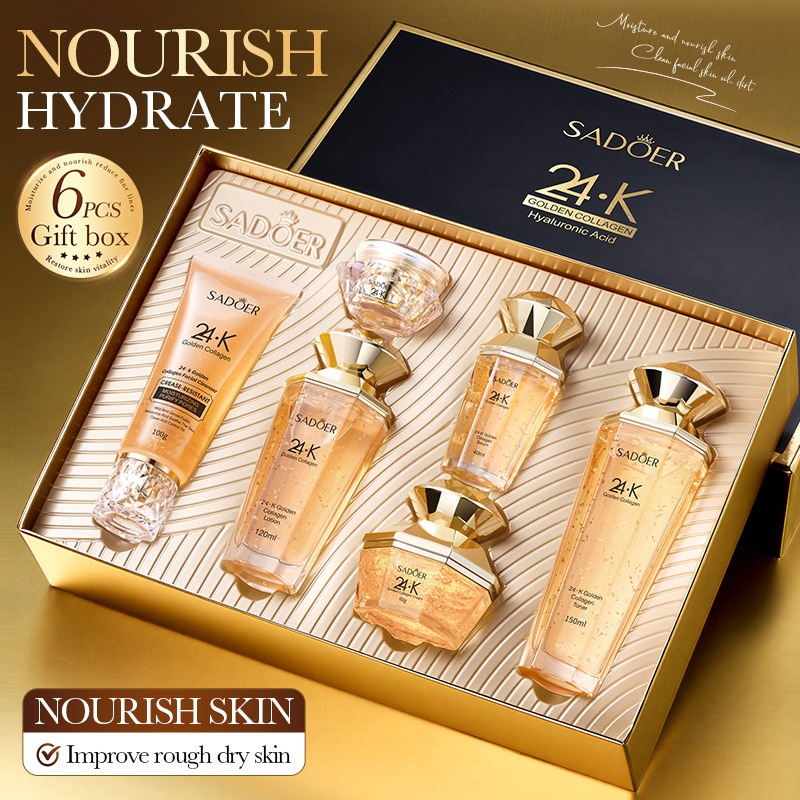 24K 골드 콜라겐 단백질 스킨케어 세트 - 모든 피부 - Luxury Skincare Kit 리뷰 및 가격